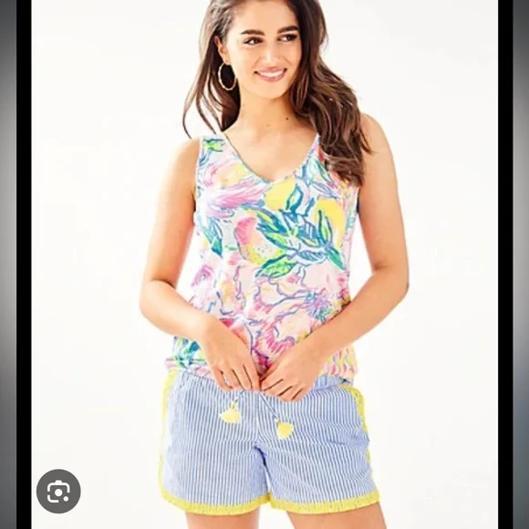 NWT Lilly Pulitzer Katia Embroidered Shorts Yellow Blue Swizzle Stripe Small - Picture 16 of 16